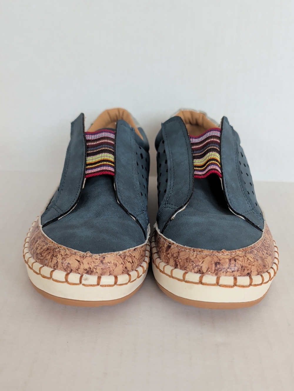 Casual Hollow-Out Slip-On Platform Sneakers 8 Blue Rainbow - Picture 12 of 16
